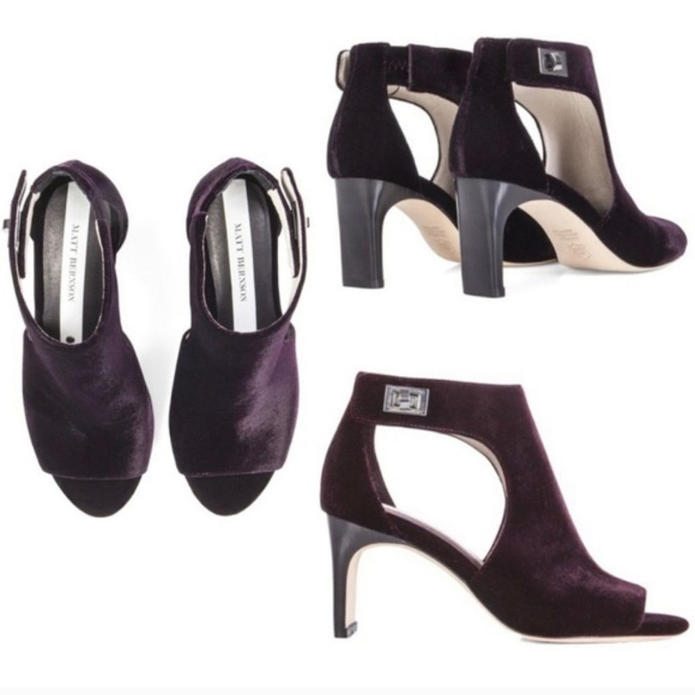 Matt Bernson Velvet Open-Toe Heels in Deep Plum